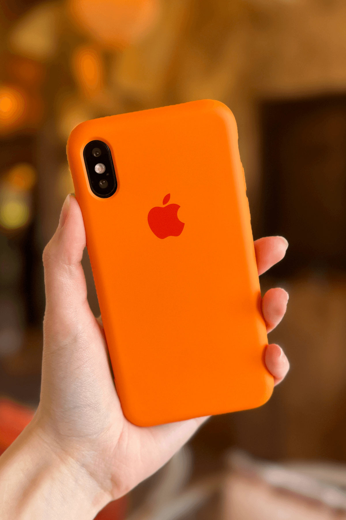 iPhone Xs Max Uyumlu Logolu Lansman Kılıf Turuncu