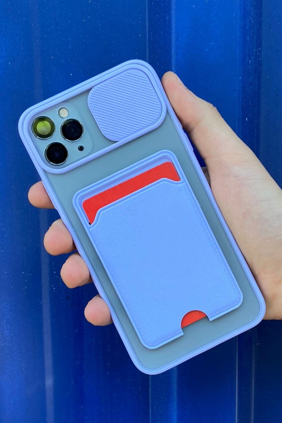 iPhone 11 Pro Max Uyumlu Kart Bölmeli Sürgülü Kılıf Lila