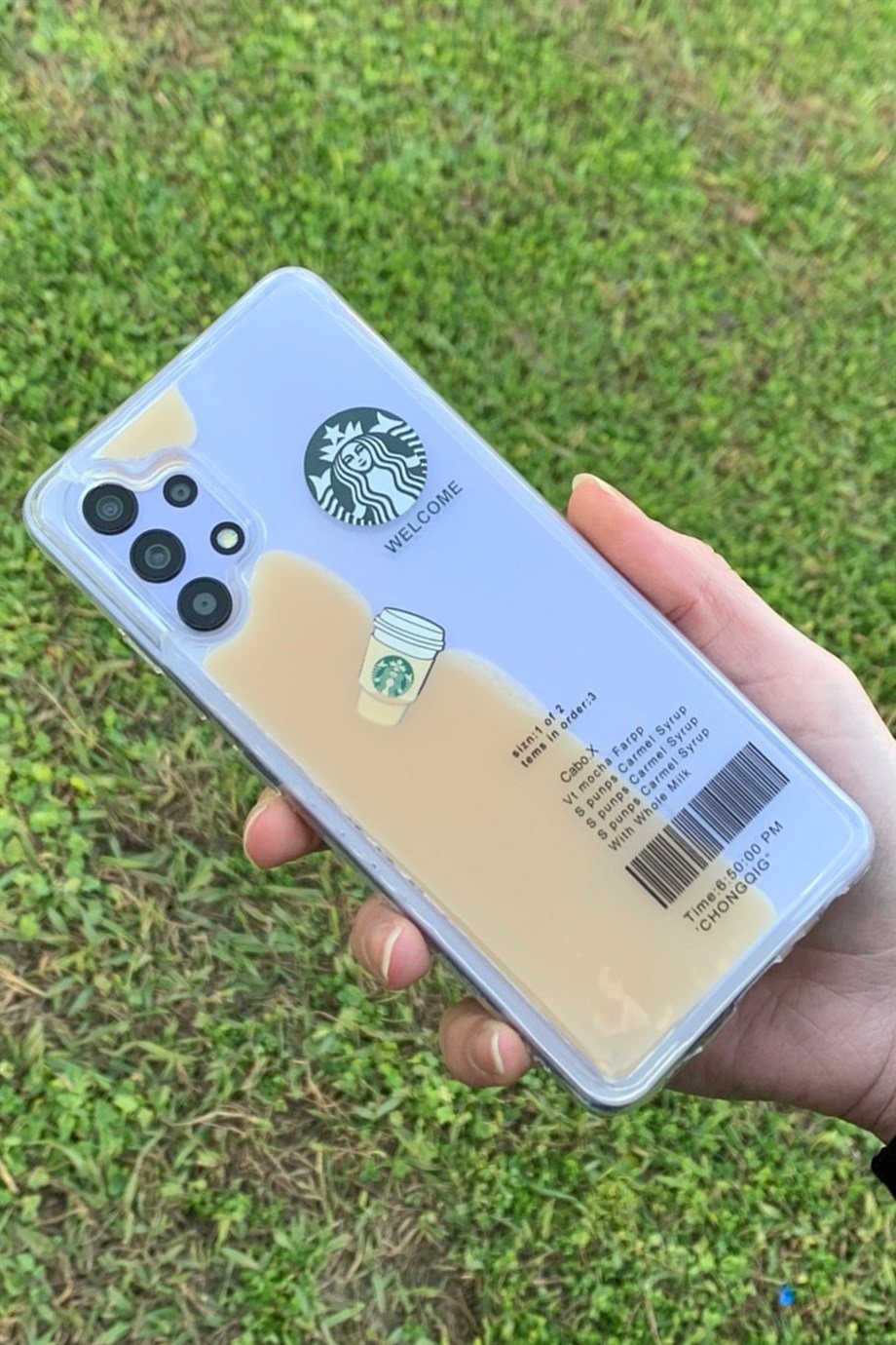 Galaxy A13 Uyumlu Starbucks Temalı Sulu Kılıf Açık Kahverengi