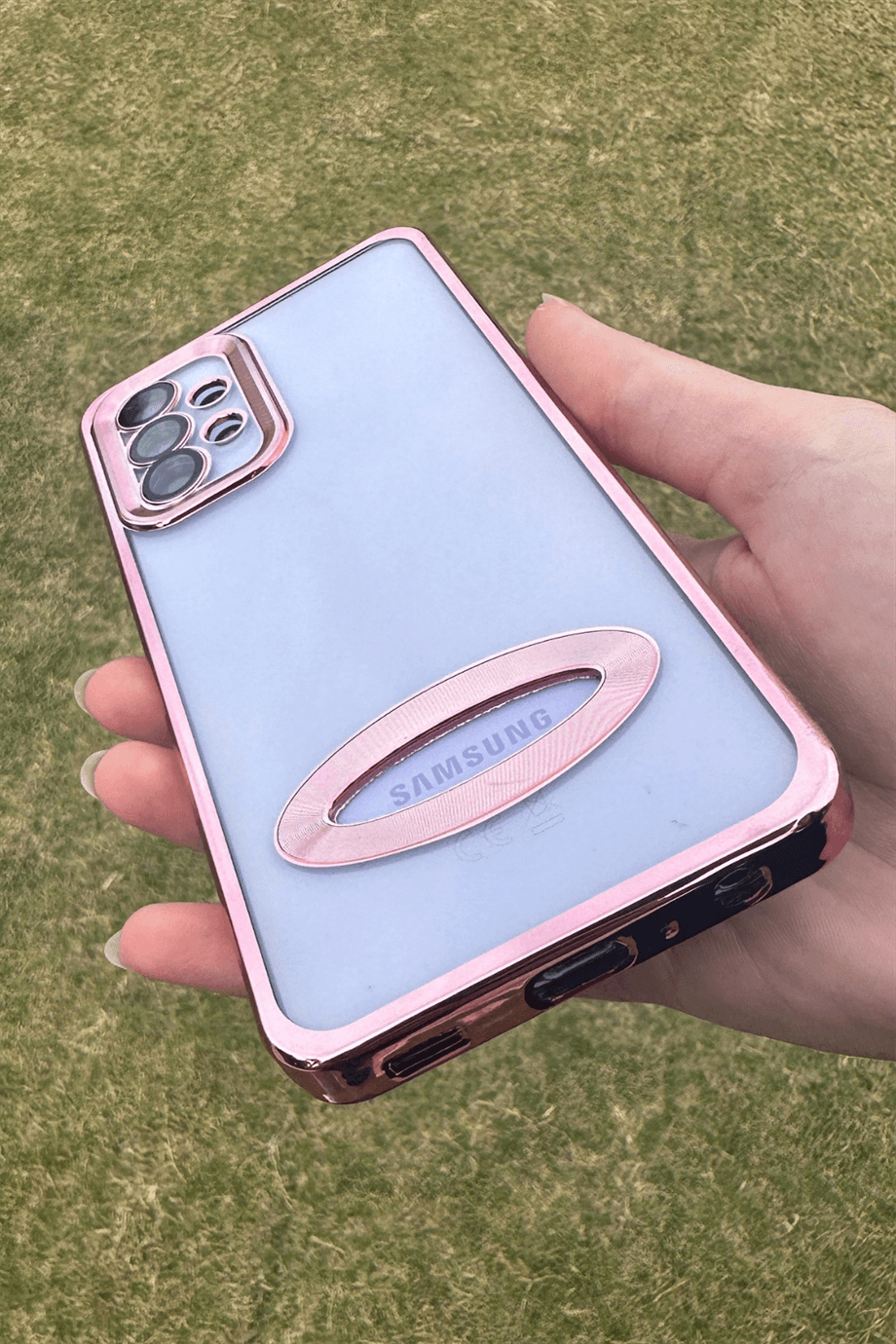 Galaxy A72 Uyumlu Logo Açık Elegance Kılıf Pembe