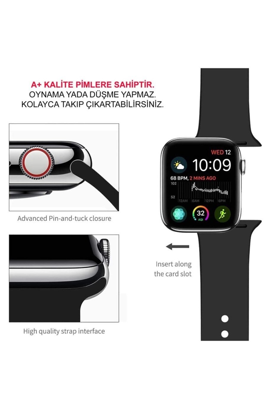 Apple Watch 2 3 4 5 Seri Uyumlu Silikon Kordon Siyah