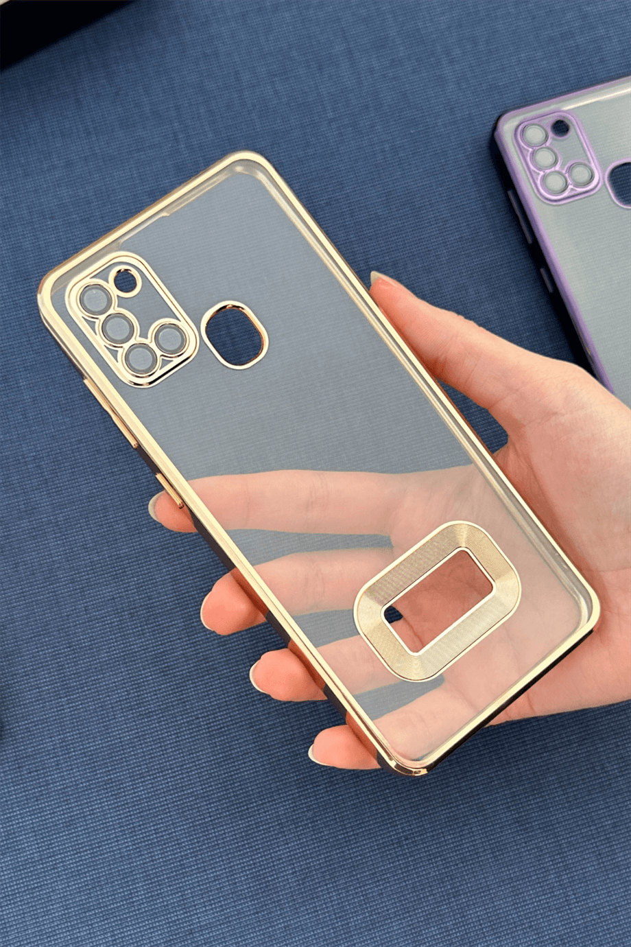 Galaxy A21s Uyumlu Logo Açık Elegance Kılıf Gold