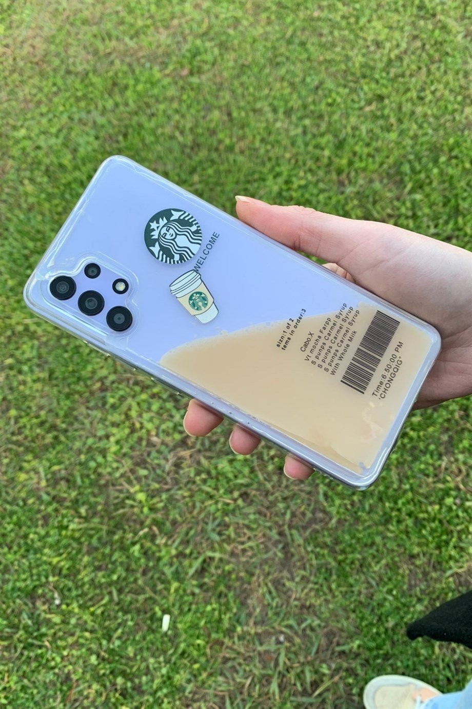 Galaxy A32 Uyumlu Starbucks Temalı Sulu Kılıf Açık Kahverengi