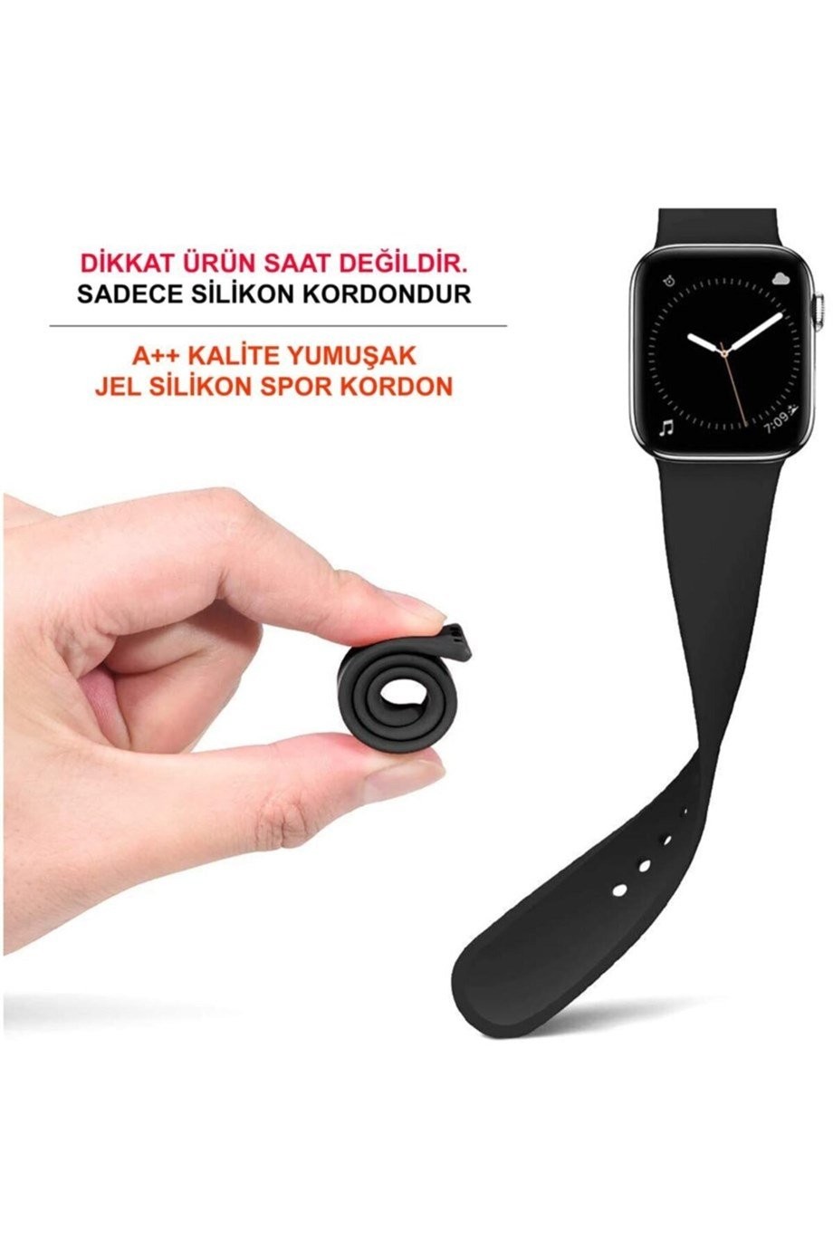 Apple Watch 2 3 4 5 Seri Uyumlu Silikon Kordon Siyah