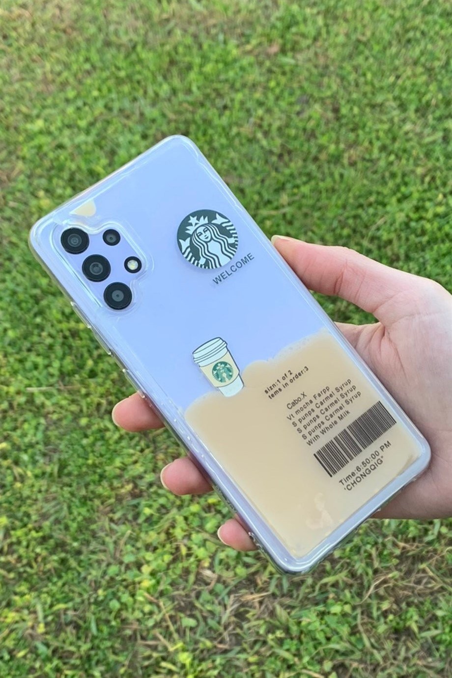 Galaxy A32 Uyumlu Starbucks Temalı Sulu Kılıf Açık Kahverengi