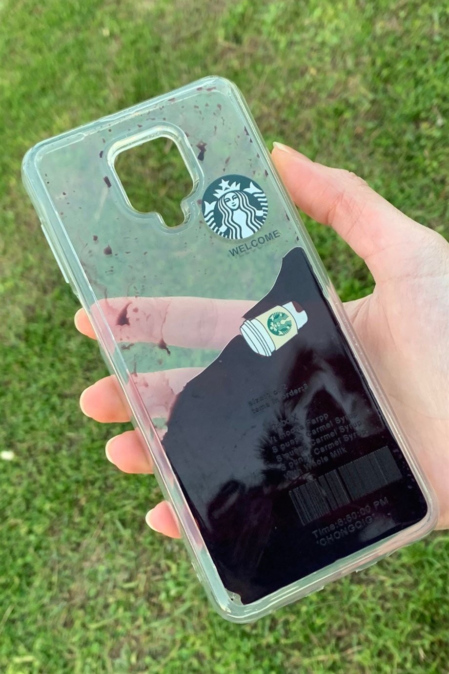 Redmi Note 9 Pro Uyumlu Starbucks Temalı Sulu Kılıf Koyu Kahverengi