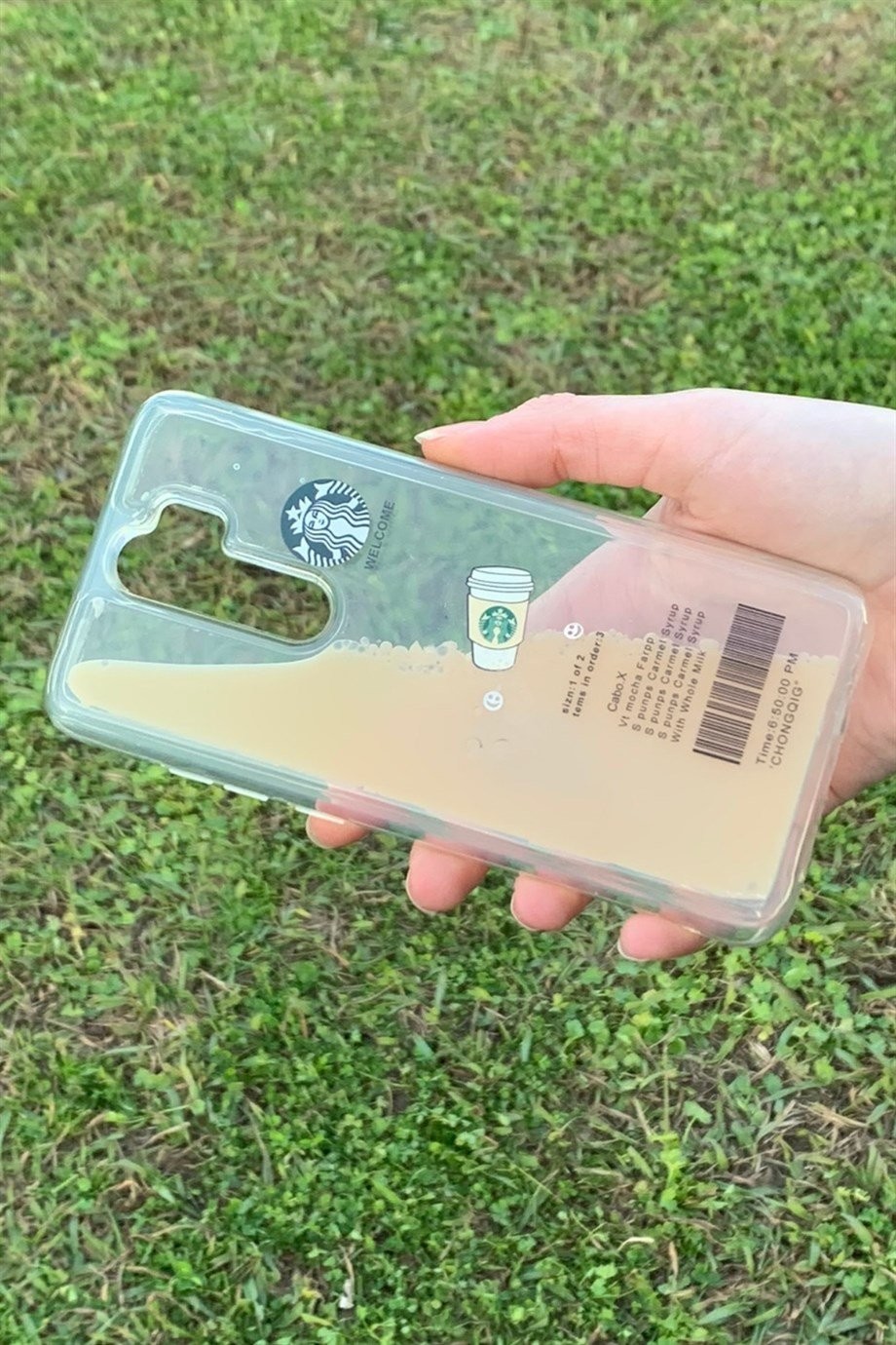 Redmi Note 8 Pro Uyumlu Starbucks Temalı Sulu Kılıf Açık Kahverengi