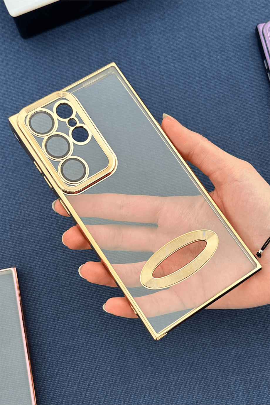 Galaxy S23 Ultra Uyumlu Logo Açık Elegance Kılıf Gold