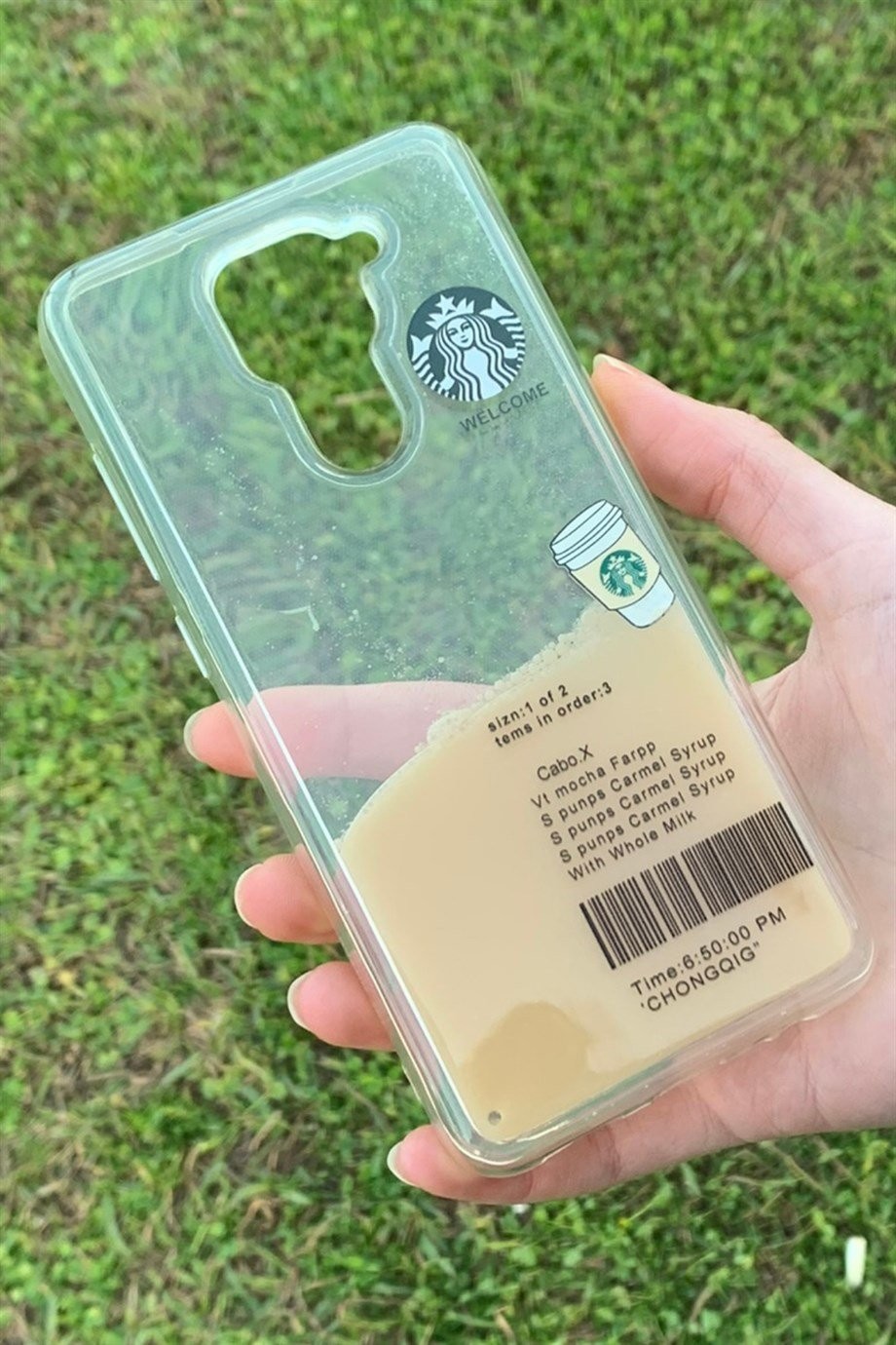 Redmi Note 9 Uyumlu Starbucks Temalı Sulu Kılıf Açık Kahverengi