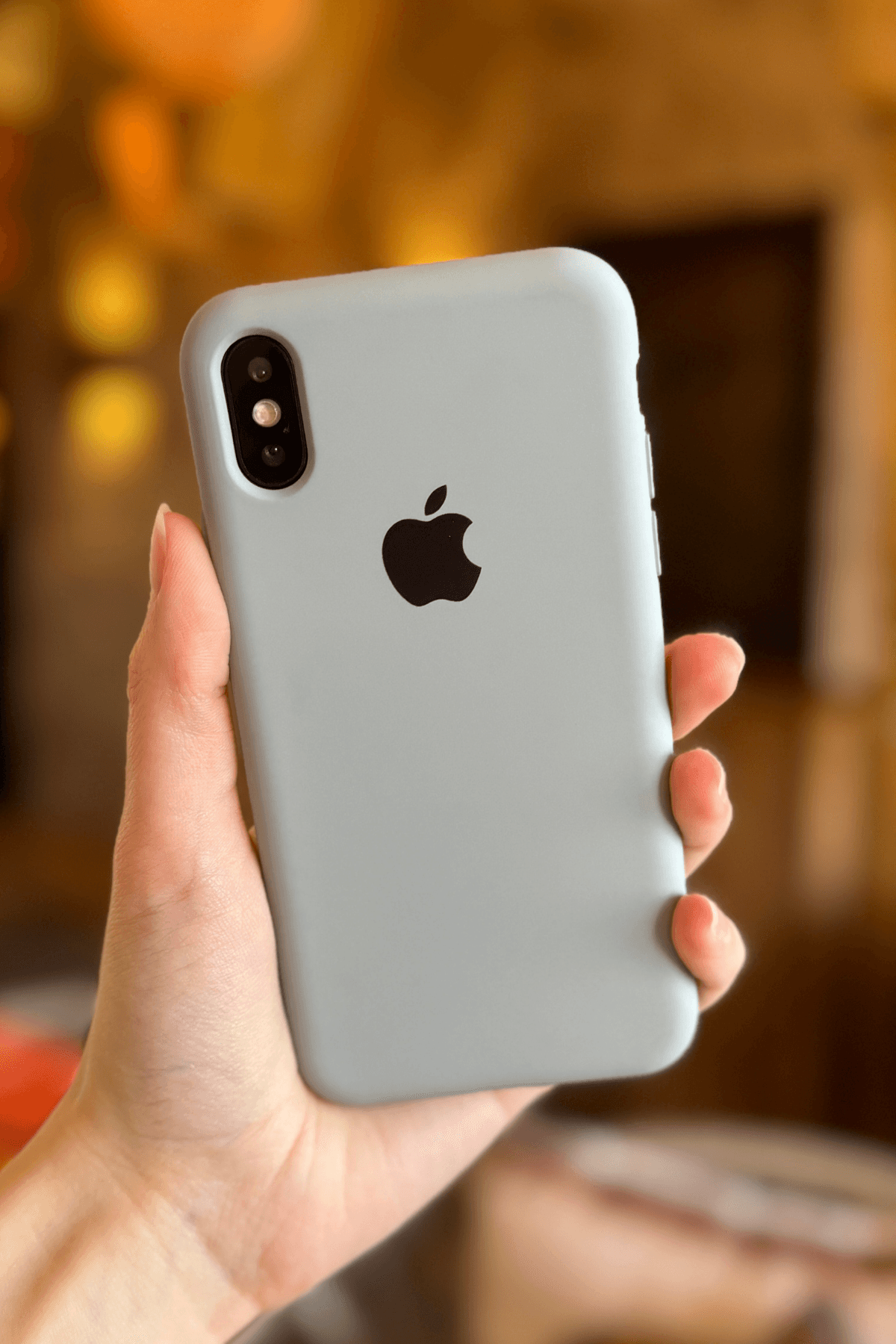 iPhone Xs Max Uyumlu Logolu Lansman Kılıf Gri