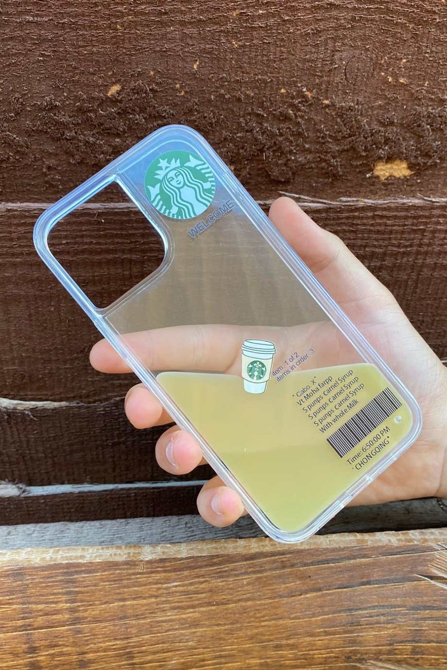 iPhone 13 Pro Starbucks Temalı Sulu Kılıf Açık Kahverengi