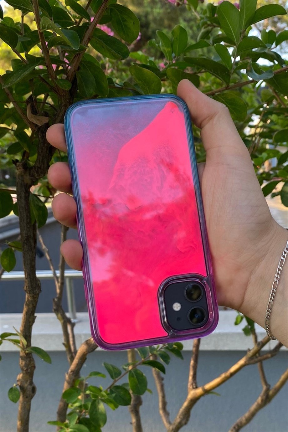 iPhone 12 Uyumlu Sulu Fosforlu Kılıf Pembe