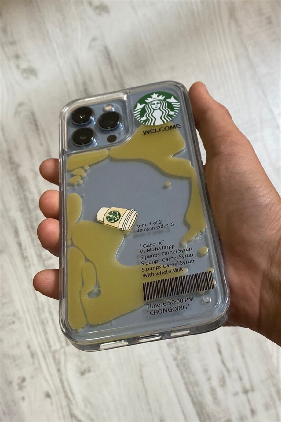 iPhone 13 Pro Starbucks Temalı Sulu Kılıf Açık Kahverengi