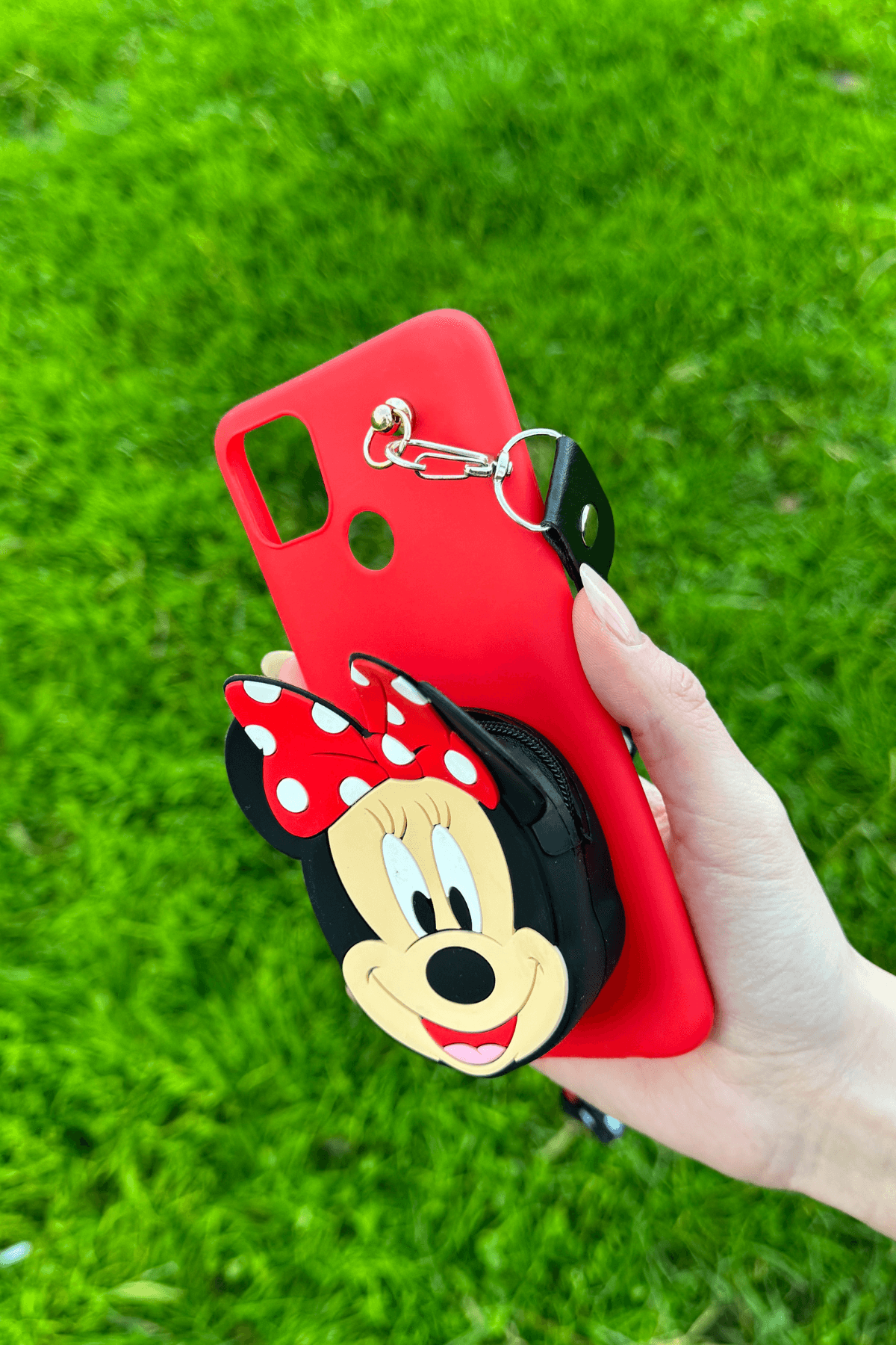 Realme C21y Uyumlu Emojili Askılı Çanta Kılıf Mickey Figürlü Kırmızı