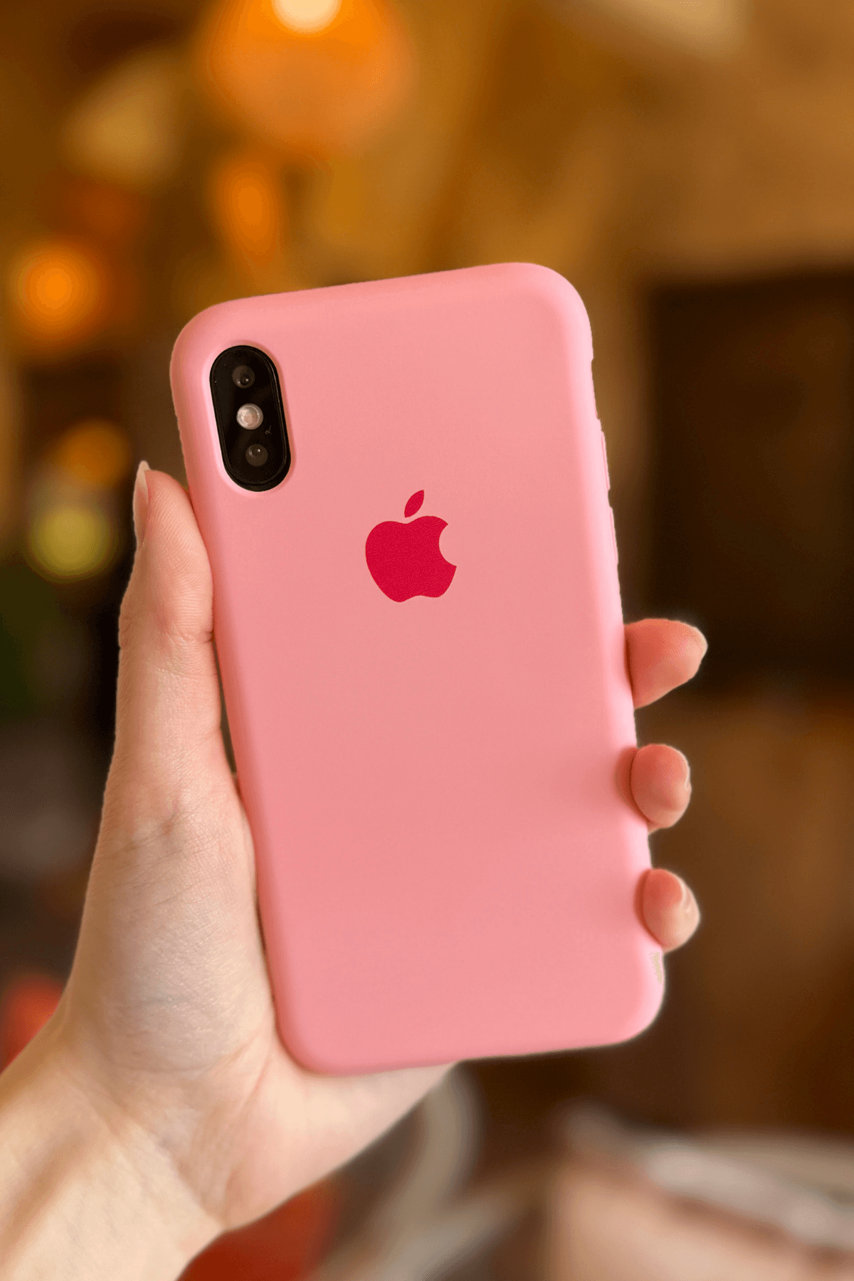 iPhone X / Xs Uyumlu Logolu Lansman Kılıf Pembe