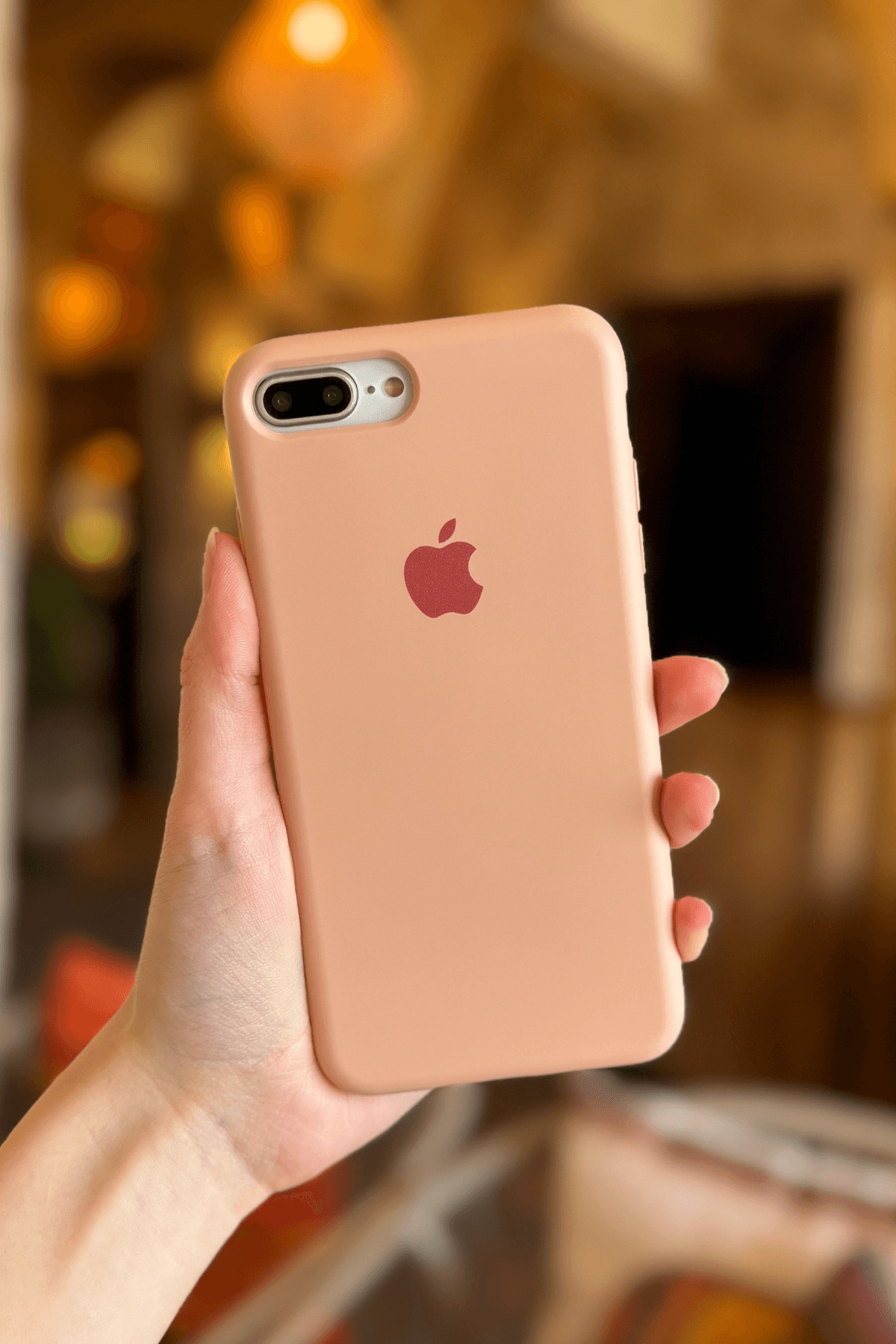 iPhone 7 Plus / 8 Plus Uyumlu Logolu Lansman Kılıf Pudra