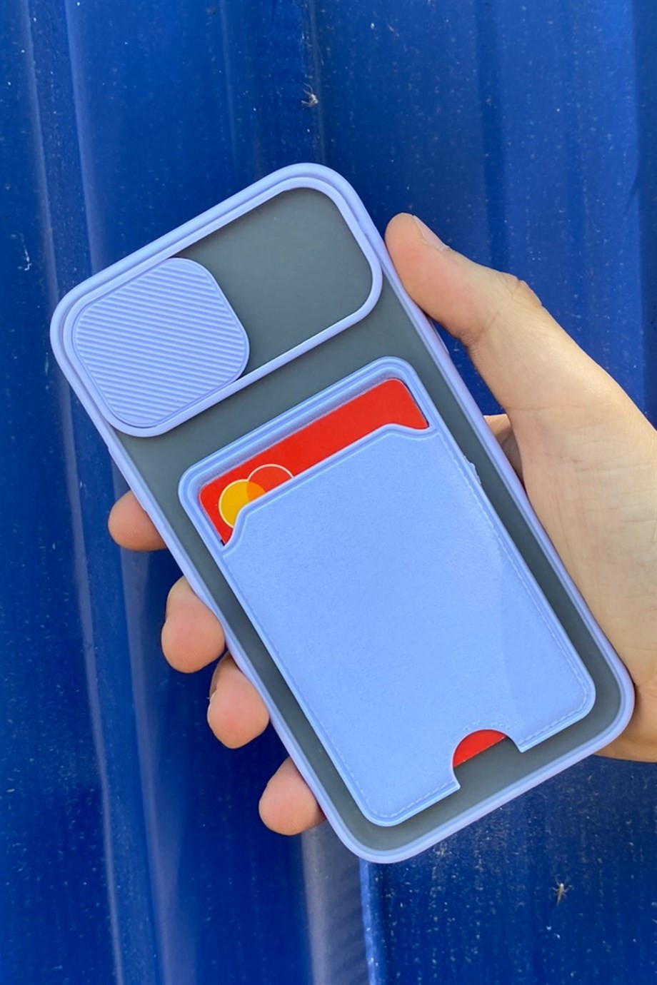 iPhone 11 Uyumlu Kart Bölmeli Sürgülü Kılıf Lila