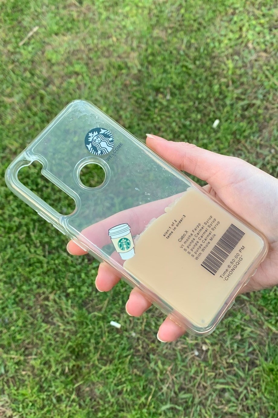 Redmi Note 8 Uyumlu Starbucks Temalı Sulu Kılıf Açık Kahverengi