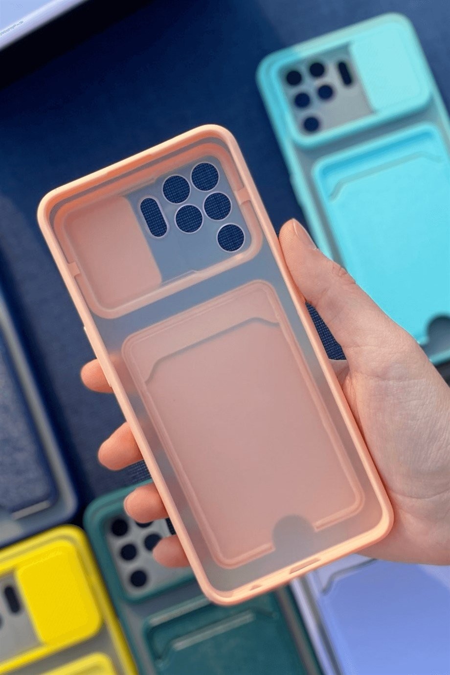 Oppo Reno 5 Lite Kart Bölmeli Sürgülü Kılıf Pembe