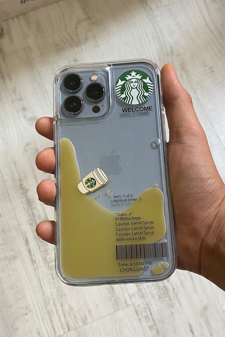 iPhone 13 Pro Max Starbucks Temalı Sulu Kılıf Açık Kahverengi