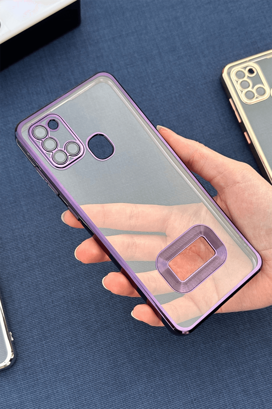 Galaxy A21s Uyumlu Logo Açık Elegance Kılıf Mor