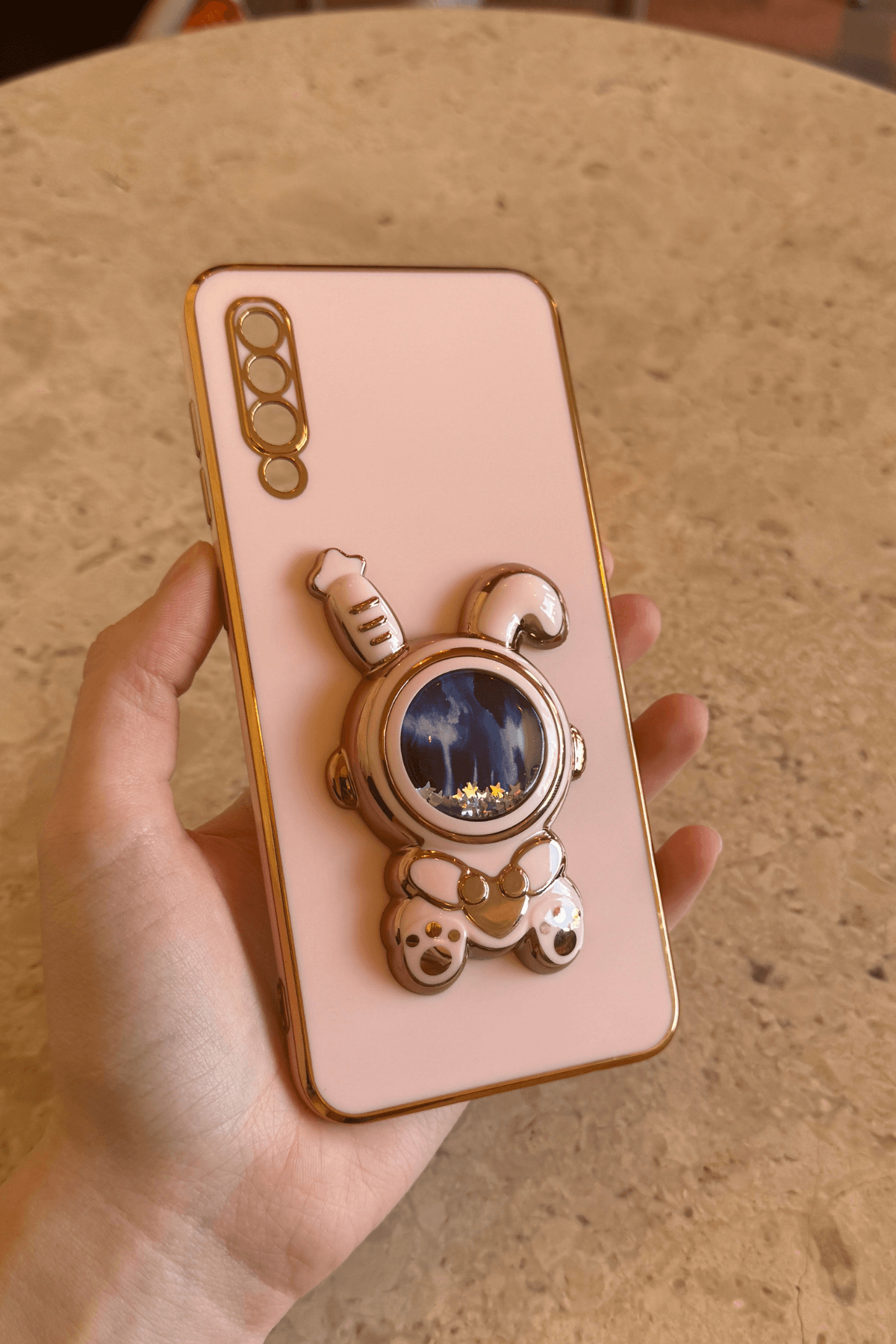 Galaxy A70 Uyumlu Rabbit Emoji Standlı Kılıf Pembe