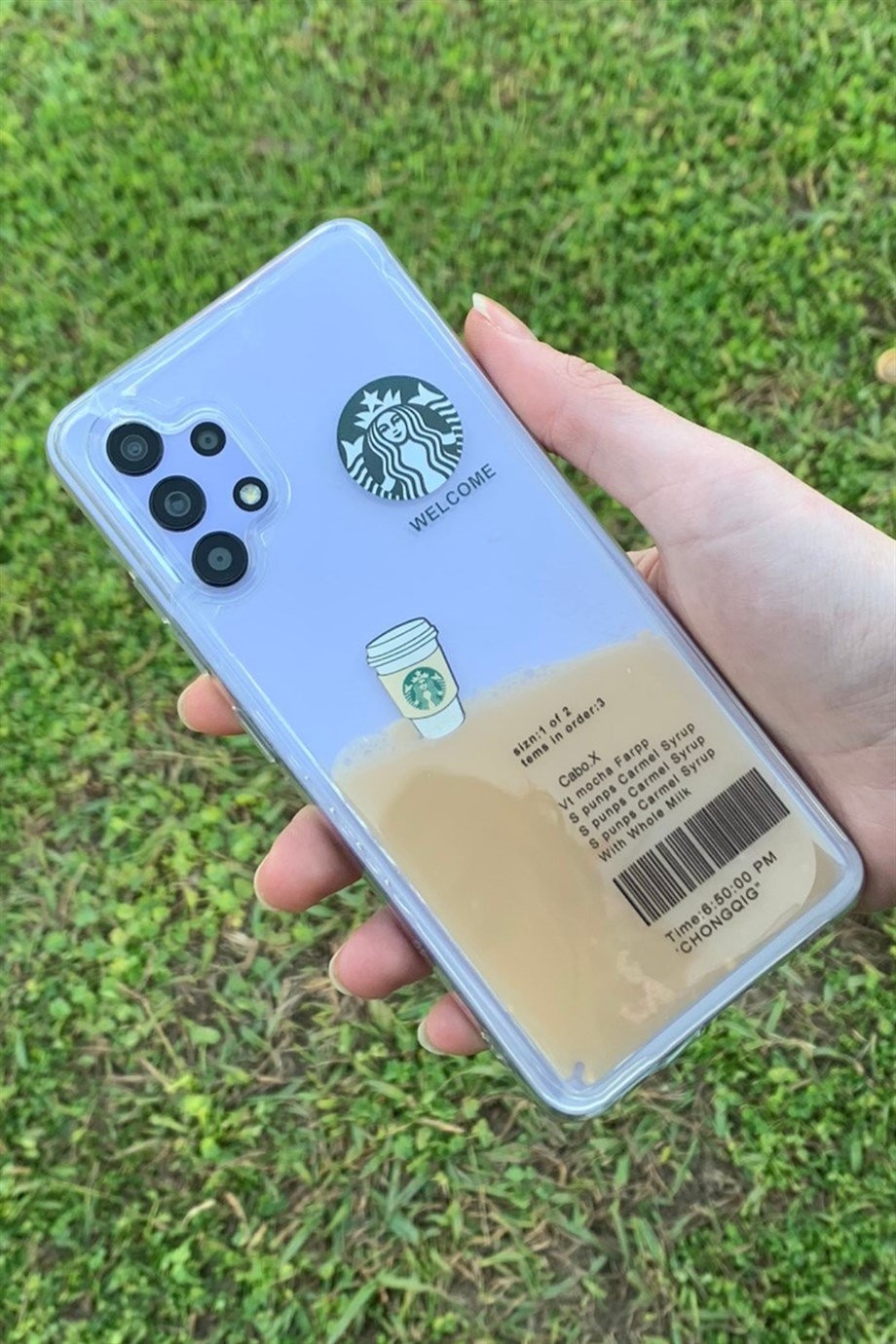 Galaxy A53 Uyumlu Starbucks Temalı Sulu Kılıf Açık Kahverengi