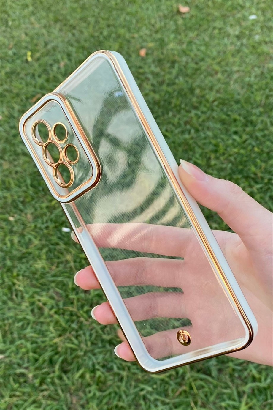 Galaxy A23 Gold Kenar Elegance Kılıf Beyaz