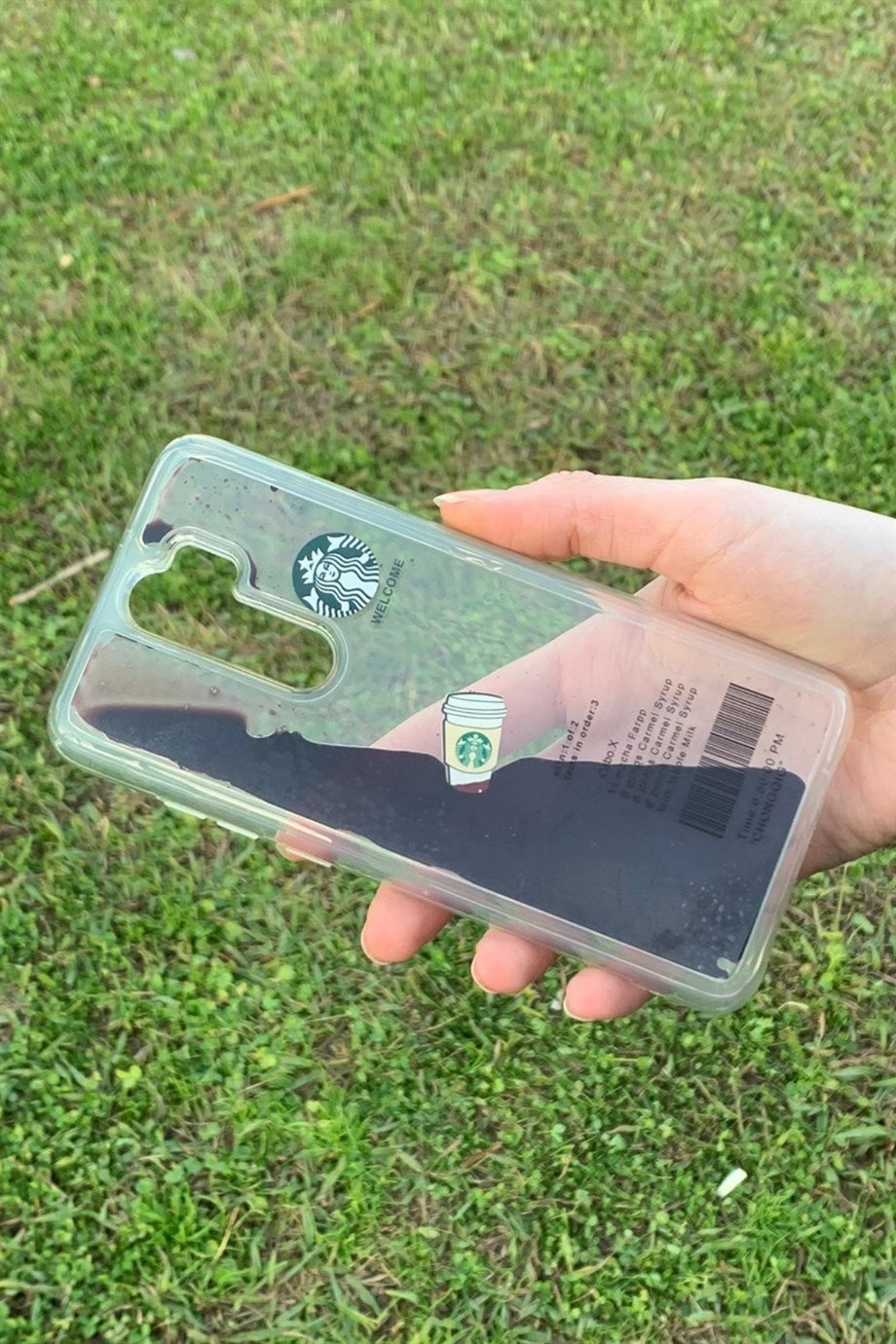 Redmi Note 8 Pro Uyumlu Starbucks Temalı Sulu Kılıf Koyu Kahverengi