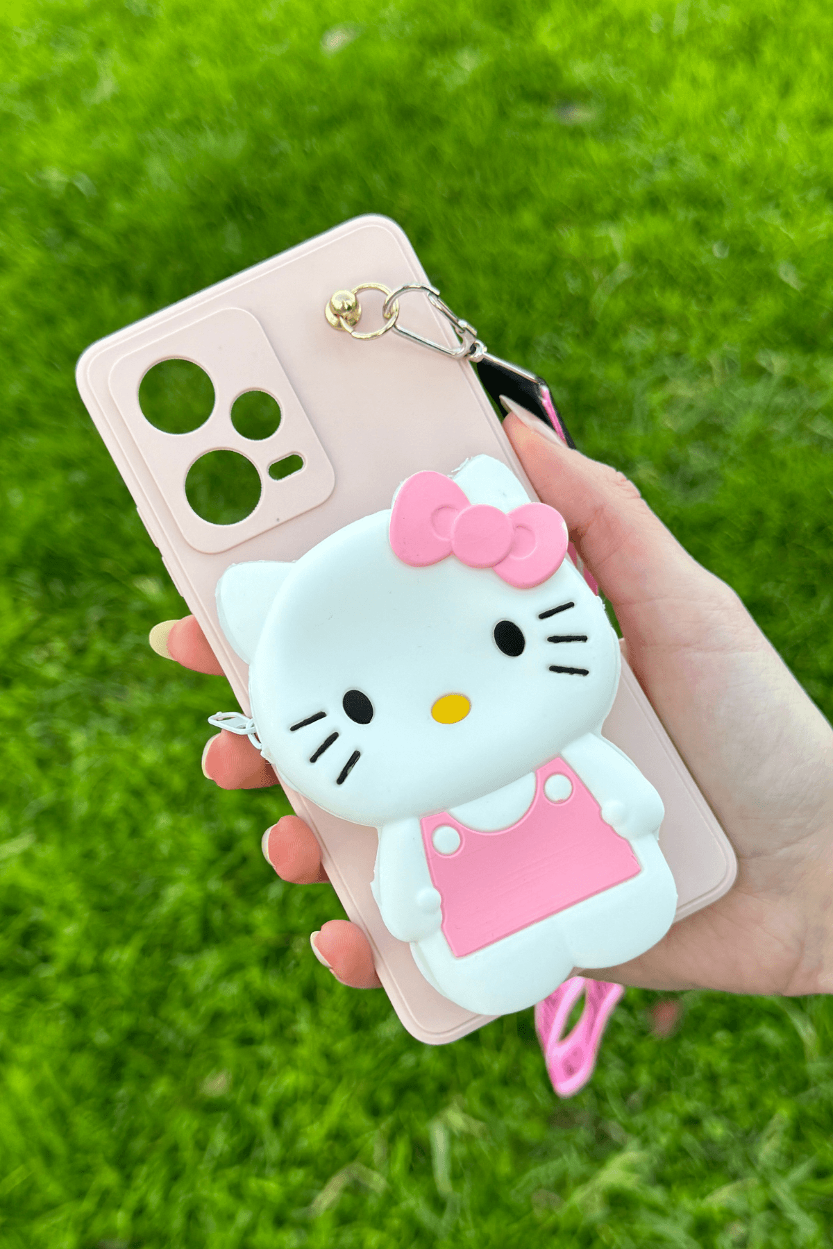 Redmi Note 12 Pro 5G Uyumlu Emojili Askılı Çanta Kılıf Hello Kitty Figürlü Pembe