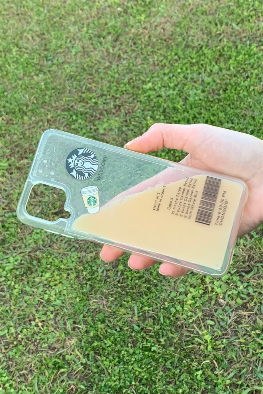 Galaxy A12 / M12 Uyumlu Starbucks Temalı Sulu Kılıf Açık Kahverengi