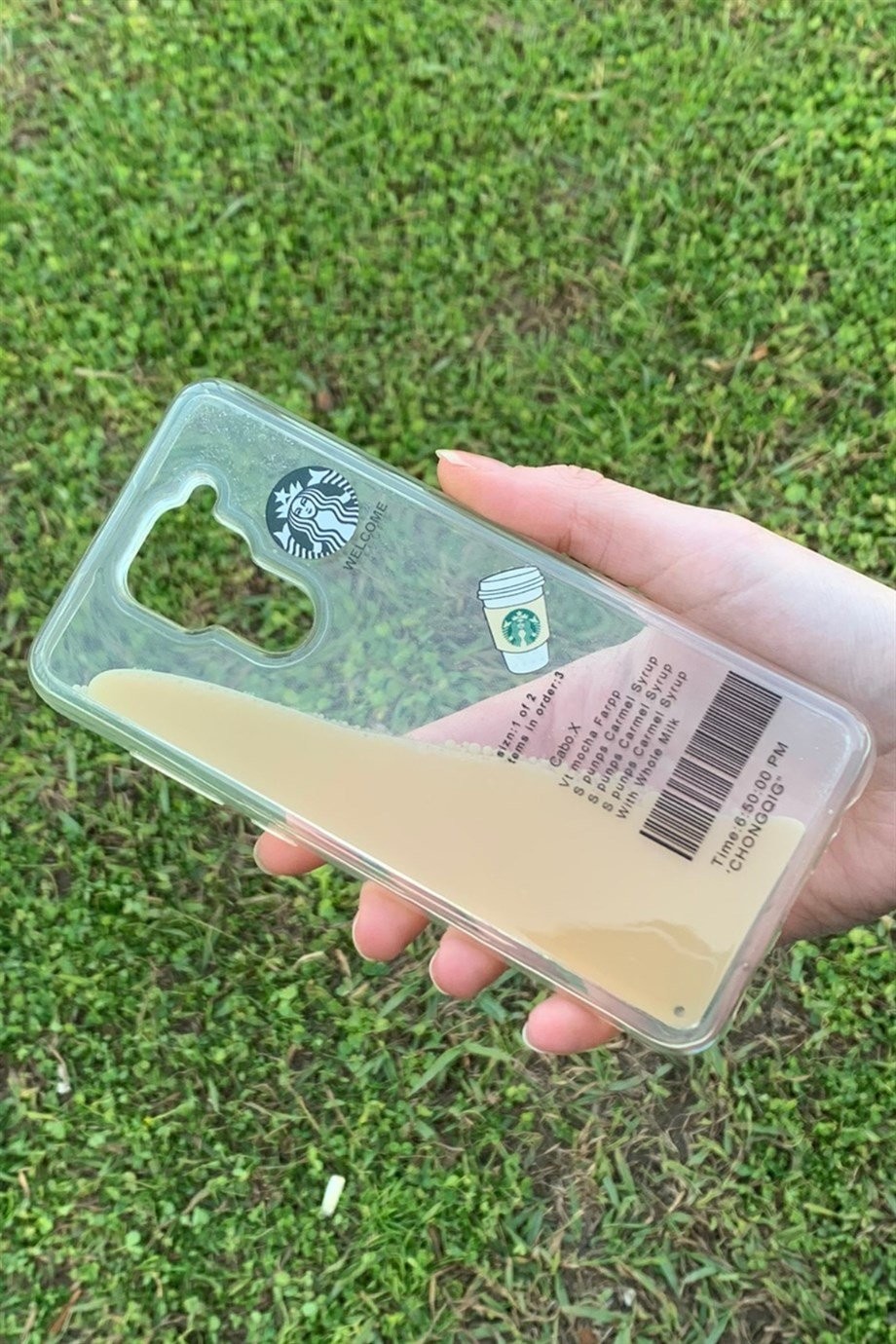 Redmi Note 9 Uyumlu Starbucks Temalı Sulu Kılıf Açık Kahverengi