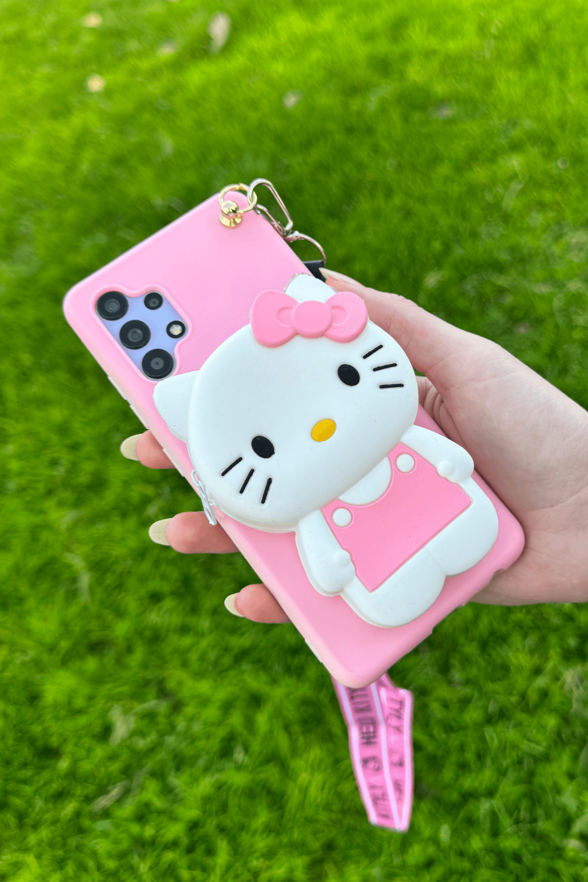 Galaxy A73 Uyumlu Emojili Askılı Çanta Kılıf Hello Kitty Figürlü Pembe