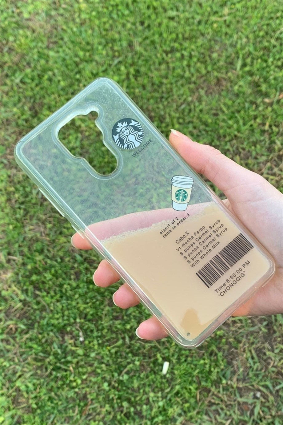 Redmi Note 9 Uyumlu Starbucks Temalı Sulu Kılıf Açık Kahverengi