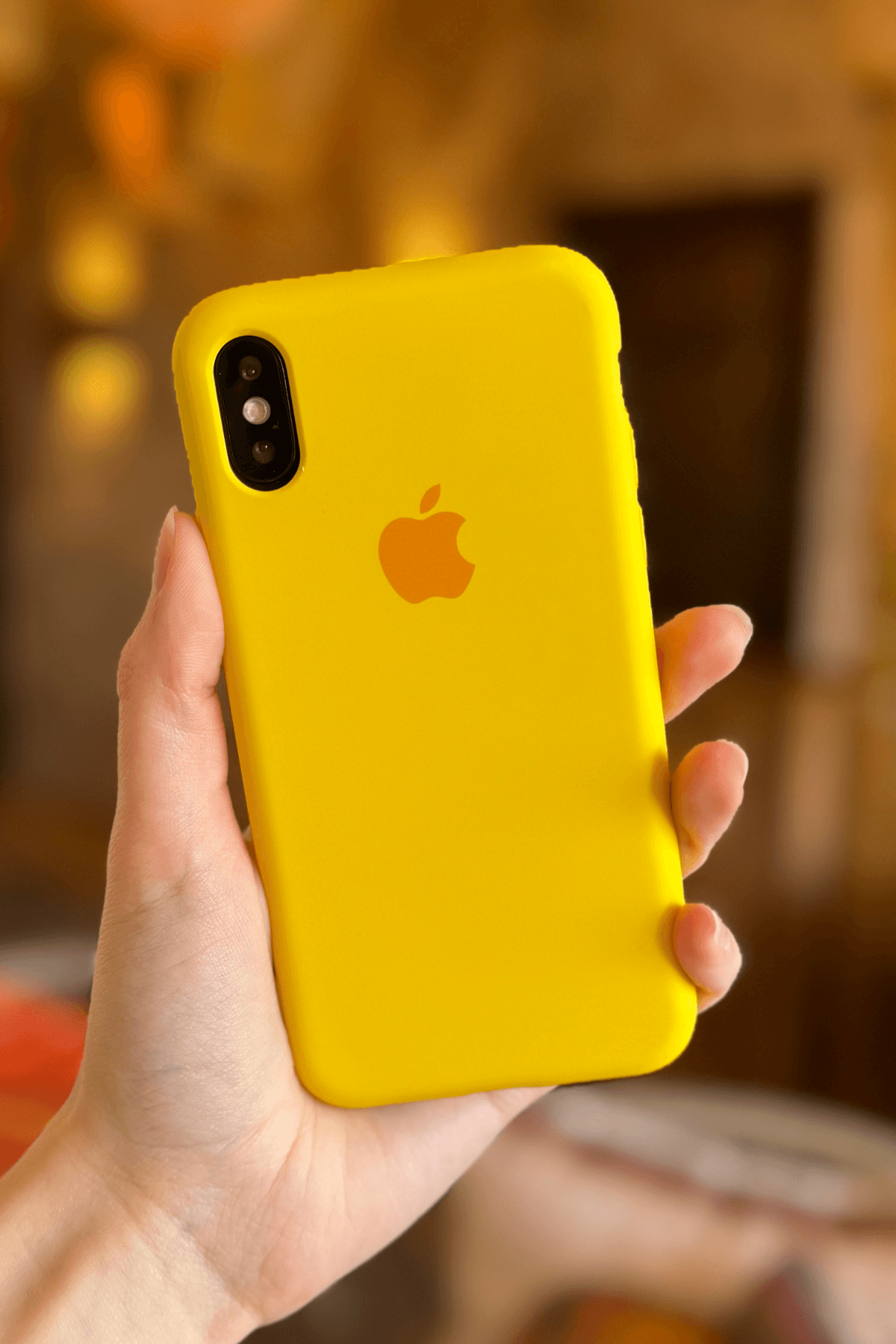 iPhone Xs Max Uyumlu Logolu Lansman Kılıf Sarı