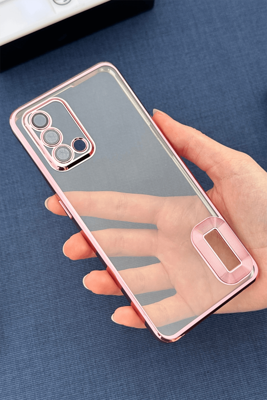 Oppo A74 Uyumlu Logo Açık Elegance Kılıf Pembe