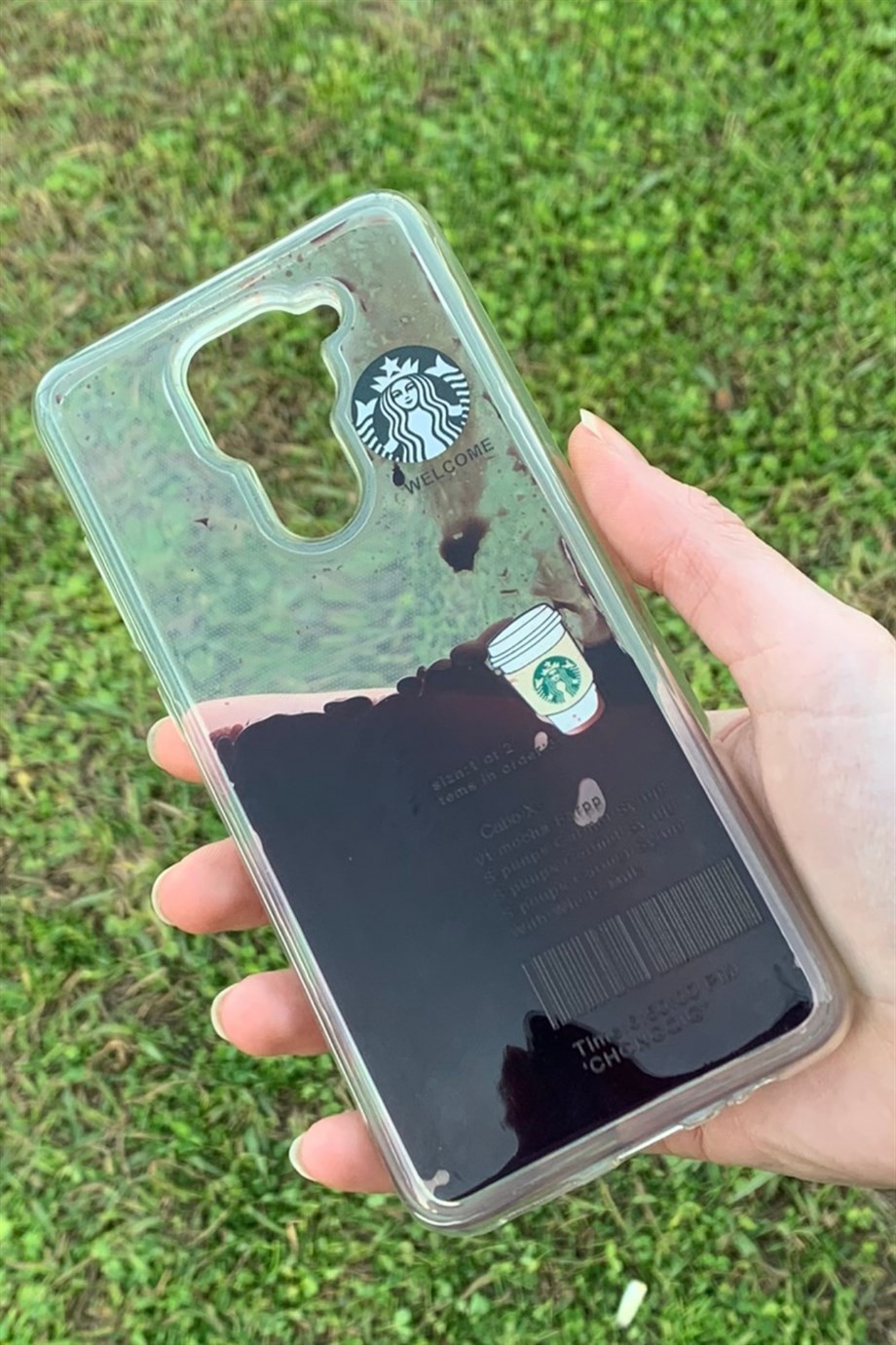 Redmi Note 9 Uyumlu Starbucks Temalı Sulu Kılıf Koyu Kahverengi