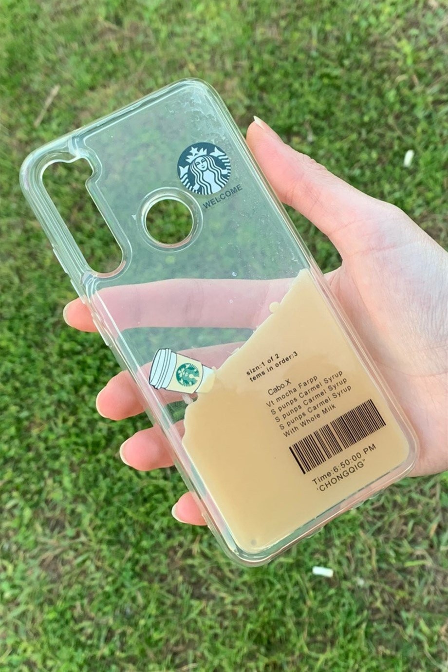 Redmi Note 8 Uyumlu Starbucks Temalı Sulu Kılıf Açık Kahverengi