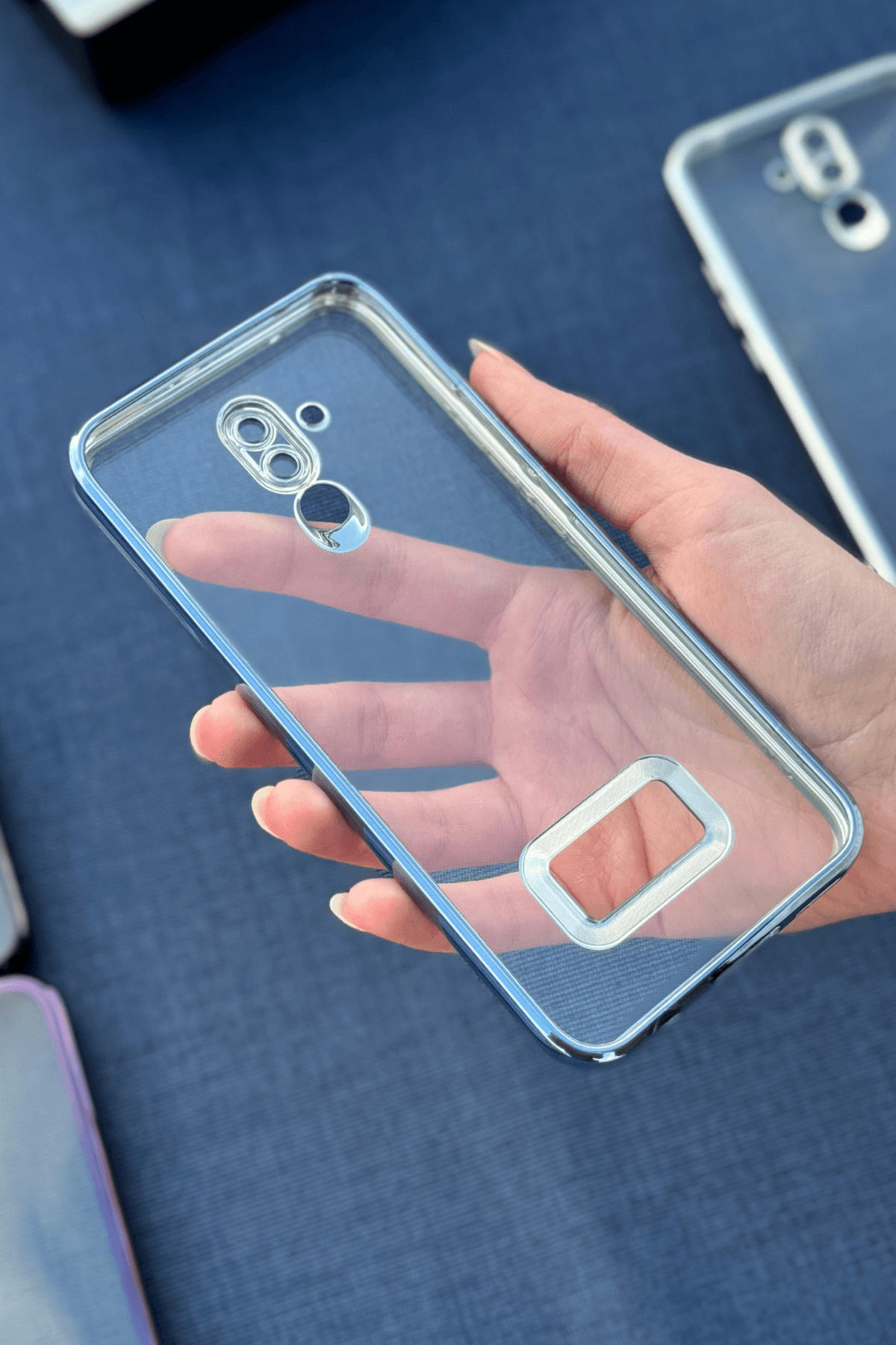 Huawei Mate 20 Lite Uyumlu Logo Açık Elegance Kılıf Mavi