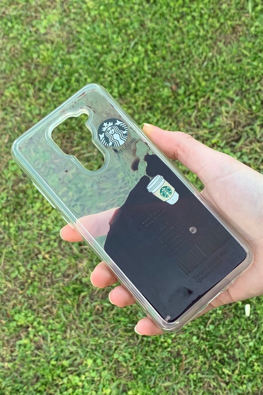 Redmi Note 9 Uyumlu Starbucks Temalı Sulu Kılıf Koyu Kahverengi