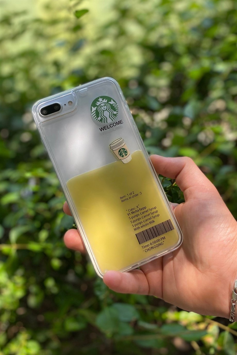 iPhone 7 Plus / 8 Plus Starbucks Temalı Sulu Kılıf Açık Kahverengi