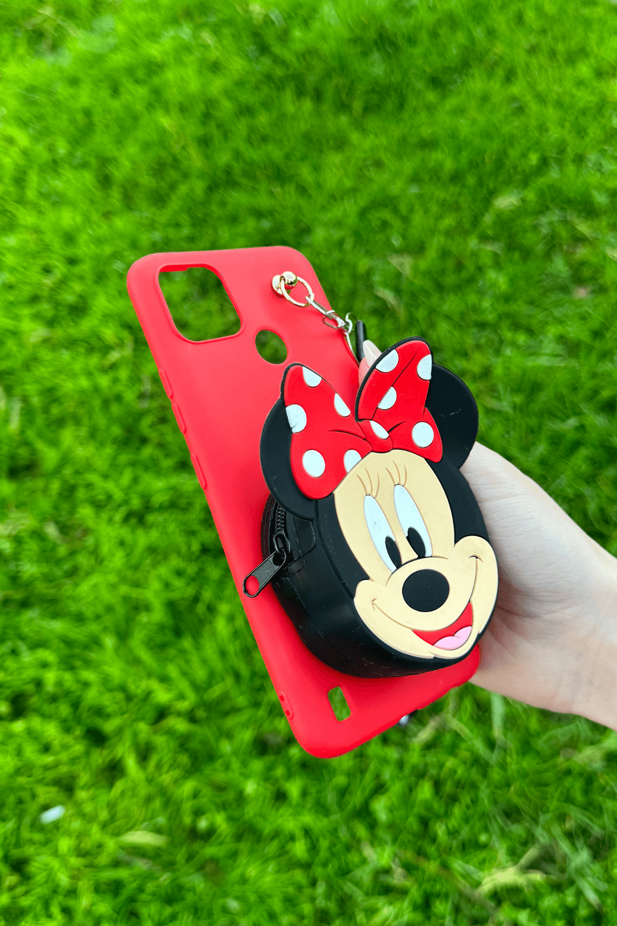 Realme C21y Uyumlu Emojili Askılı Çanta Kılıf Mickey Figürlü Kırmızı