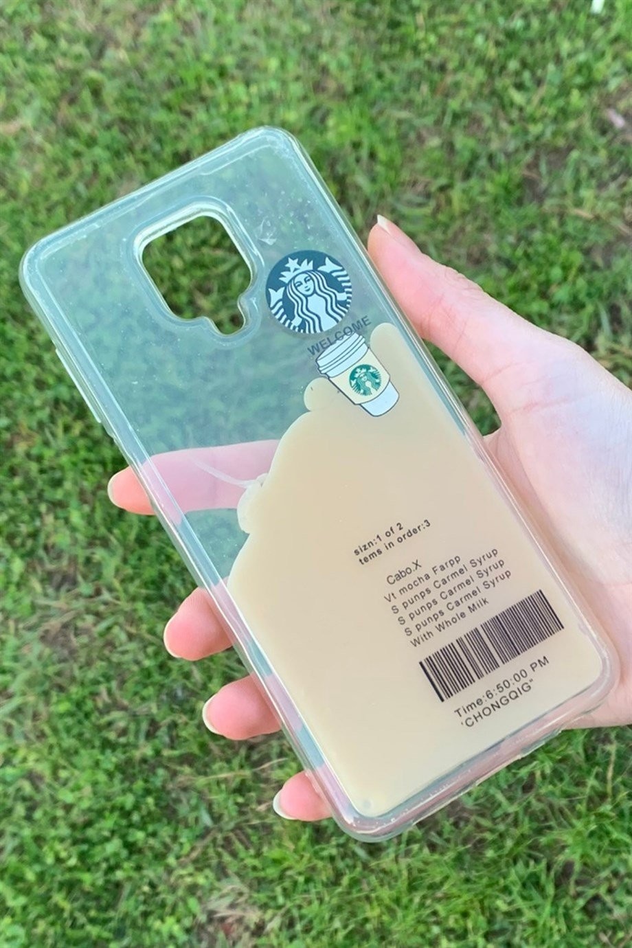 Redmi Note 9 Pro Uyumlu Starbucks Temalı Sulu Kılıf Açık Kahverengi