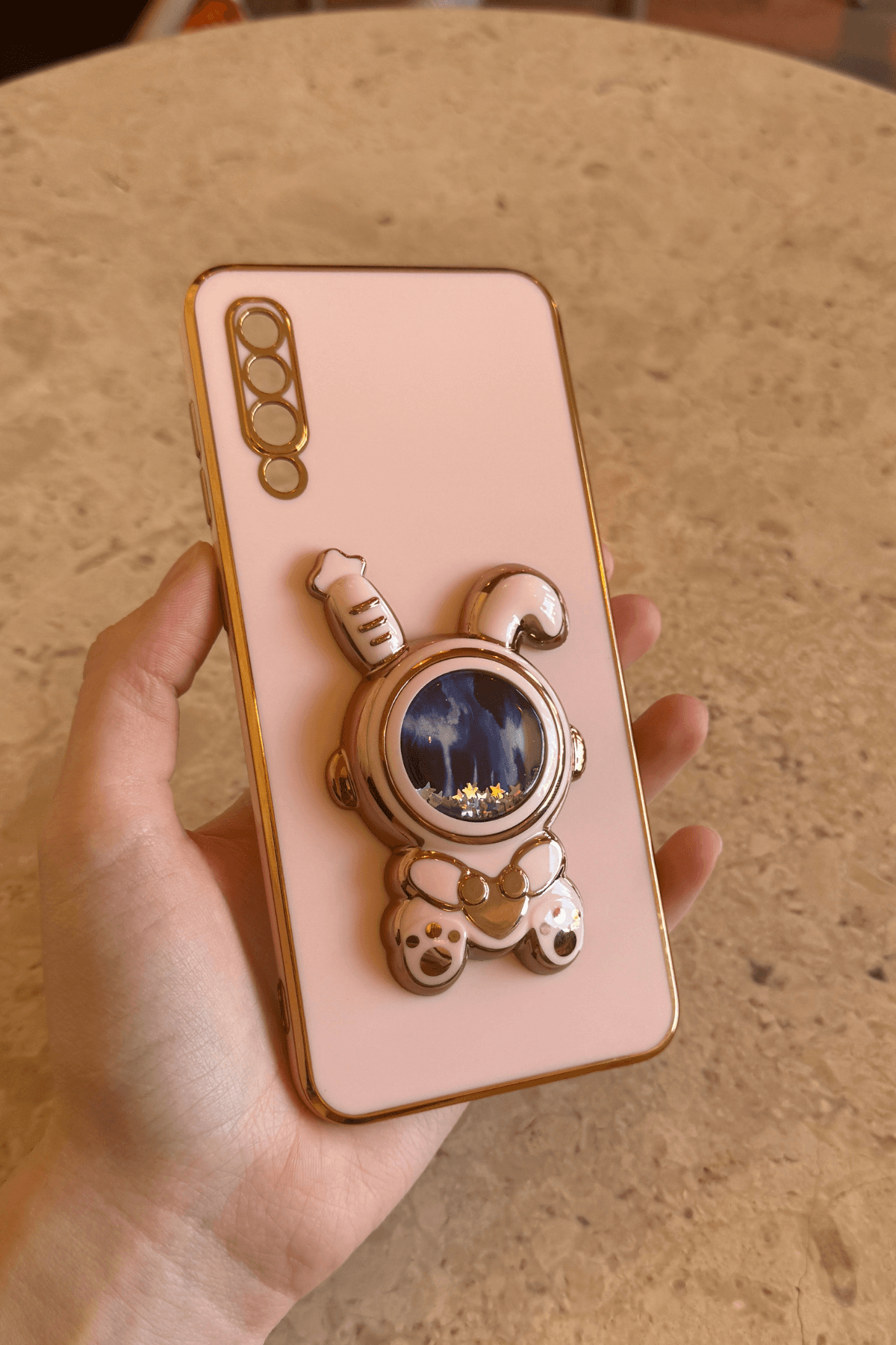 Galaxy A50 Uyumlu Rabbit Emoji Standlı Kılıf Pembe