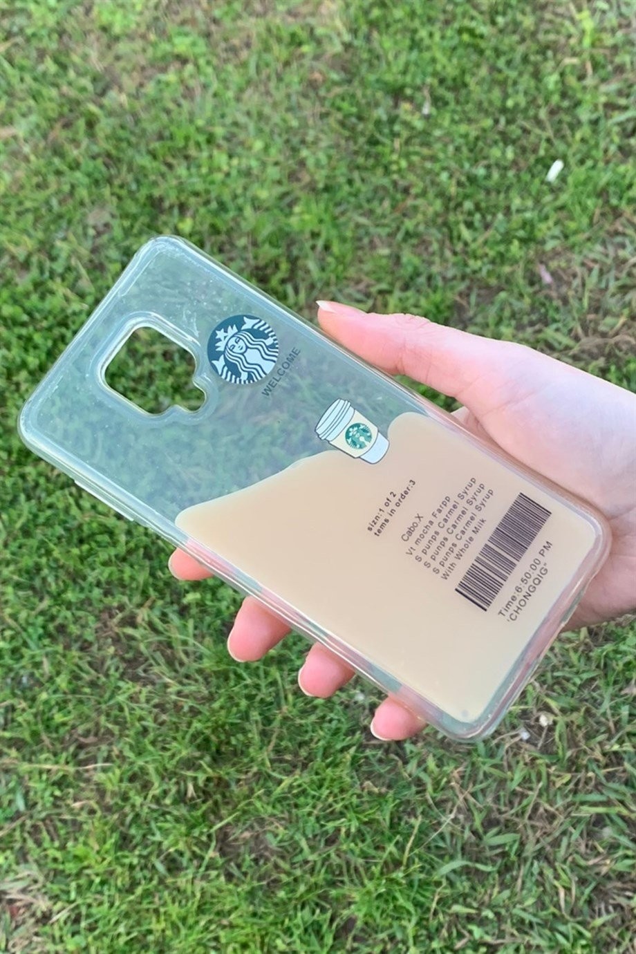 Redmi Note 9 Pro Uyumlu Starbucks Temalı Sulu Kılıf Açık Kahverengi