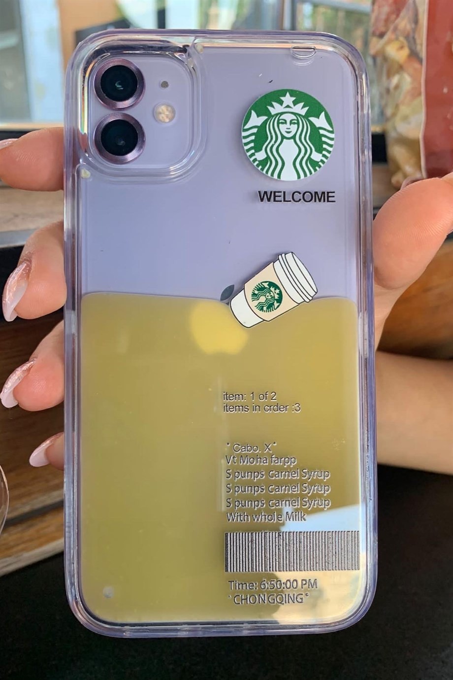 iPhone 11 Starbucks Temalı Sulu Kılıf Açık Kahverengi