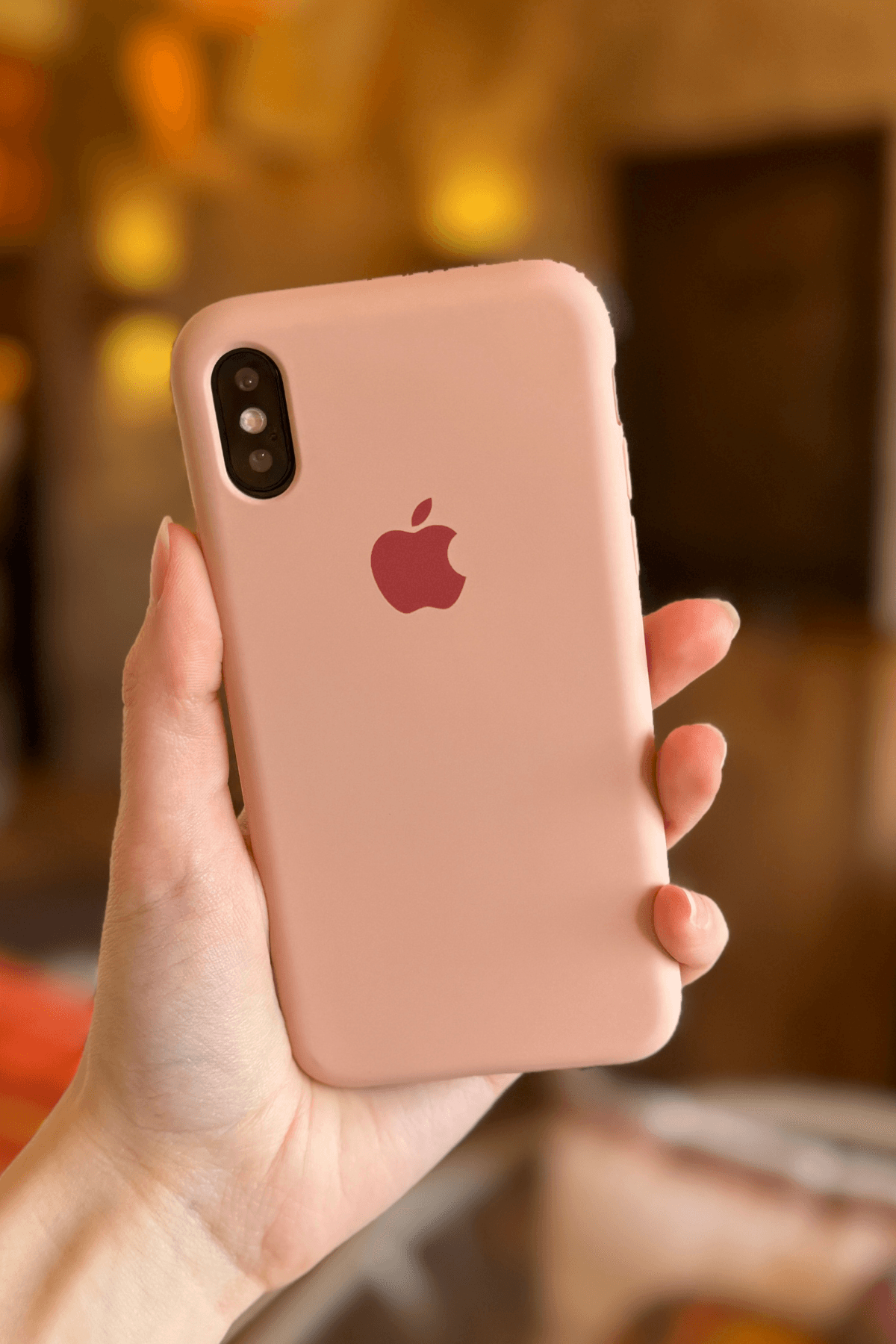 iPhone Xs Max Uyumlu Logolu Lansman Kılıf Pudra