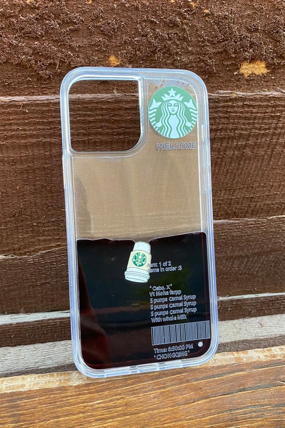 iPhone 13 Pro Max Starbucks Temalı Sulu Kılıf Koyu Kahverengi