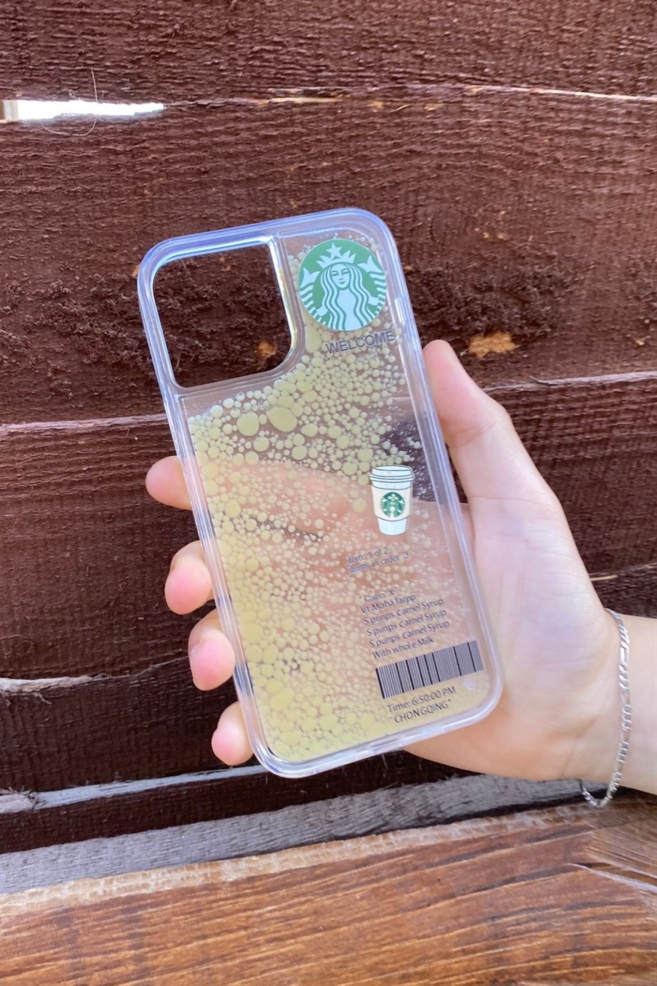 iPhone 13 Pro Max Starbucks Temalı Sulu Kılıf Açık Kahverengi