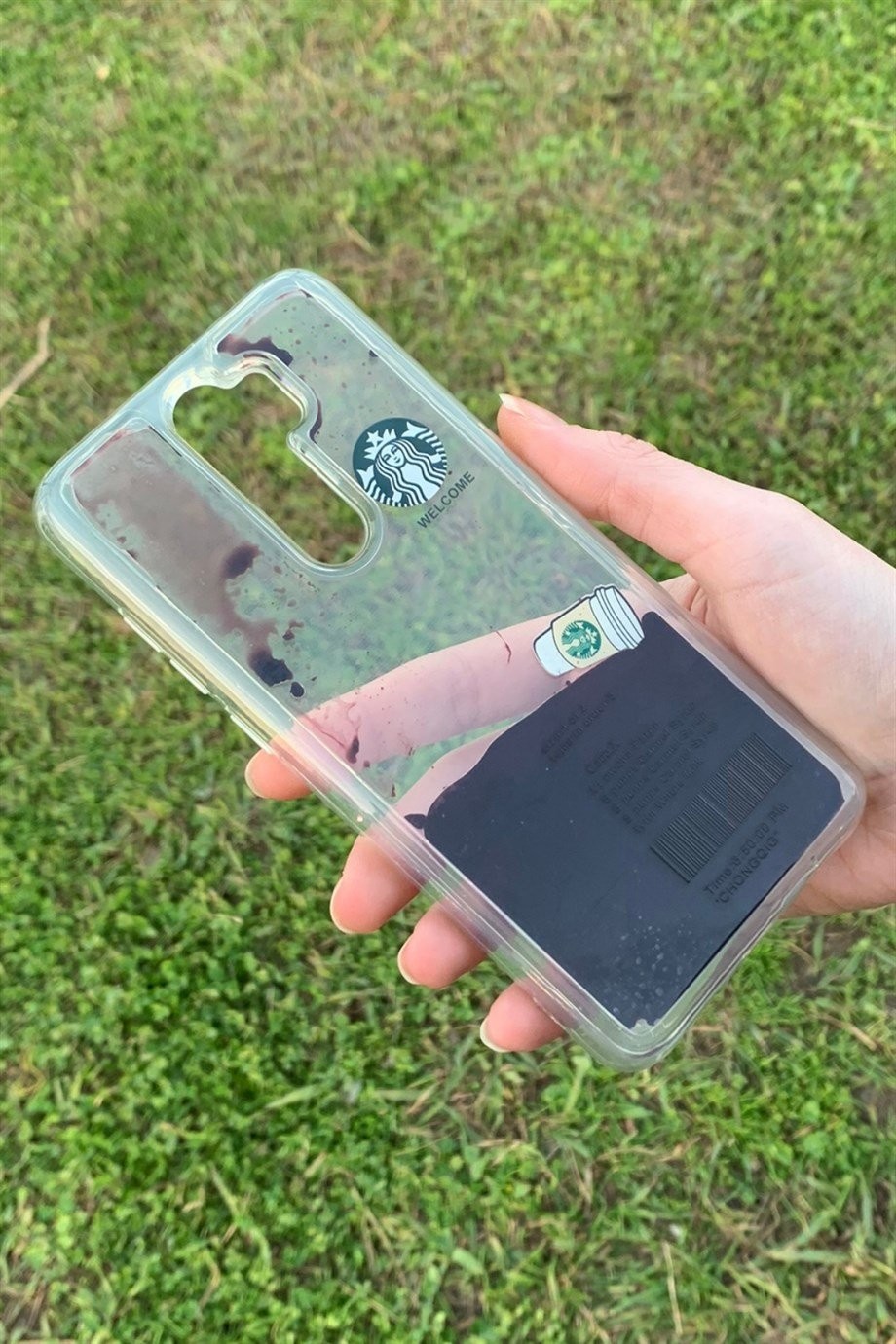 Redmi Note 8 Pro Uyumlu Starbucks Temalı Sulu Kılıf Koyu Kahverengi